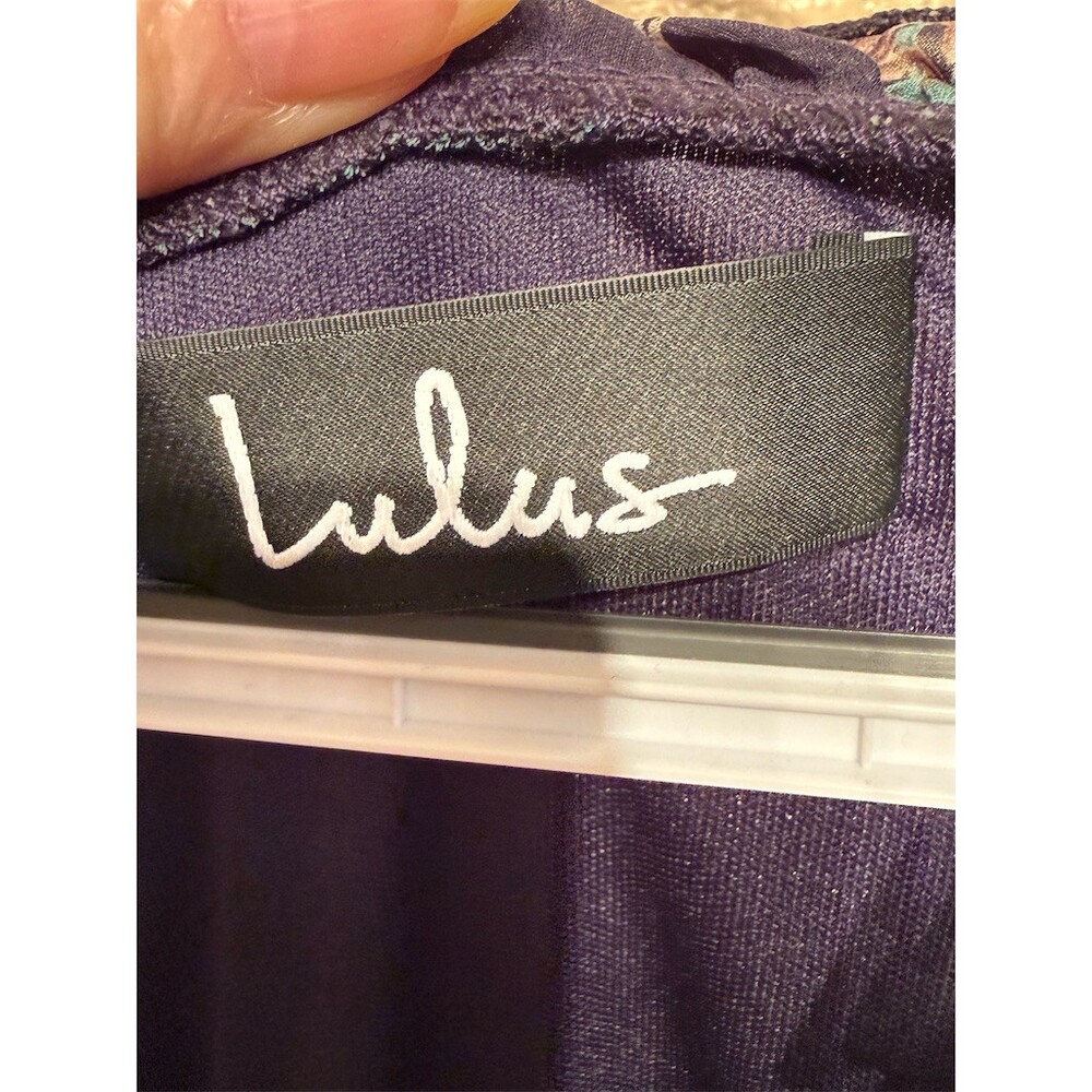 Lulus Just Me Jumpsuit Women’s Size S Navy Floral Sheer overlay Long Sleeve - Picture 5 of 10
